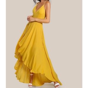 Yellow high low lace up back sleeveless maxi dress